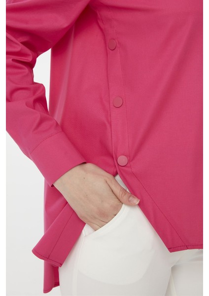 Kadın Kenarları Düğmeli Koton Gömlek Fuşya fırsatları