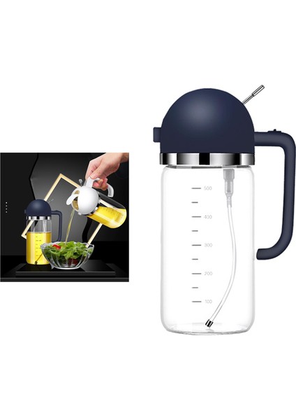 2 In 1 Zeytinyağı Sprey Şişesi Doldurulabilir Barbekü Cam Taşınabilir Sos Otomatik Çevirme Mavi