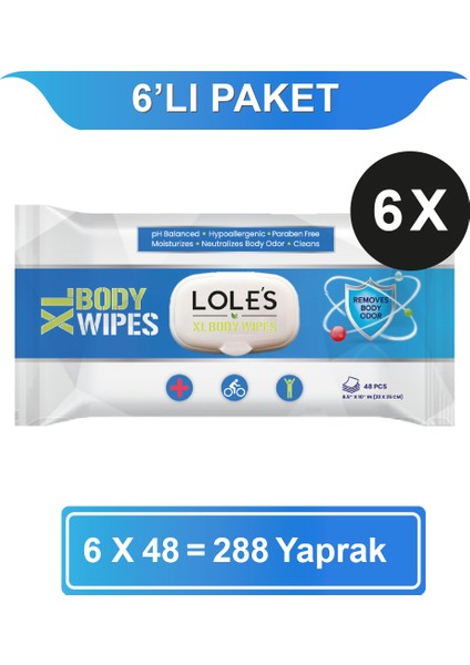 Xl Vücut Temizleme Islak Mendil 6X48 (288 Yaprak) - Hassas Ciltler İçin Doğal Vücut Temizlik Mendili