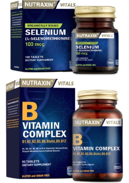 B1, B2, B3, B5, B6, B12 Içeren B Vitamin Complex 60 Tablet + Selenium 100 Mcg 100 Table