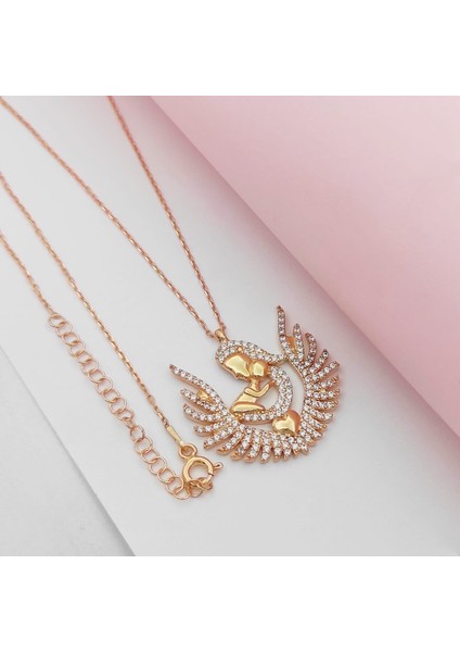 Gümüş Anne Bebek Model Siyah Taşlı Kolye 925 Ayar