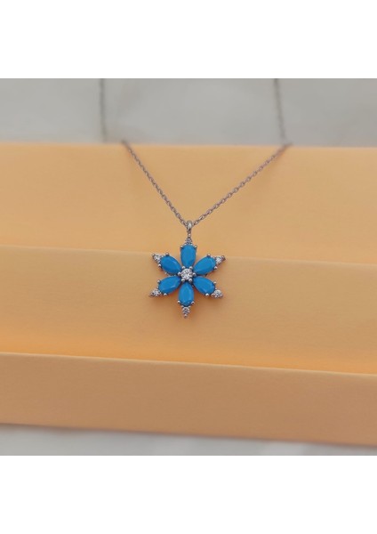 Gümüş Taşlı Kolye Papatya Model 925 Ayar