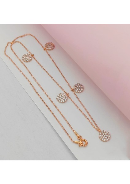 Gümüş Daire Sembol Sallantılı Taşlı Kolye 925 Ayar