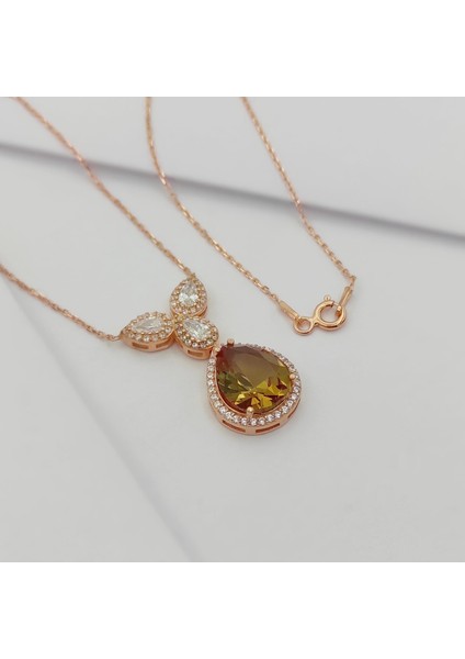 Gümüş Damla Model Taşlı Kolye 925 Ayar