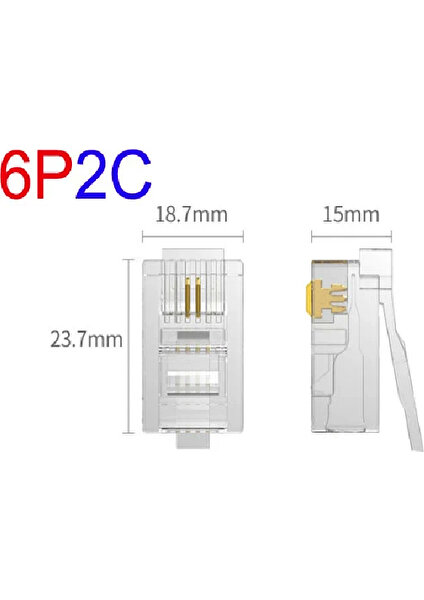 100 Adet Rj 11 2 Pin Jak 6P2C Telefon Kablosu Için Konnektör 100 Lü Cat3 Plug RJ11