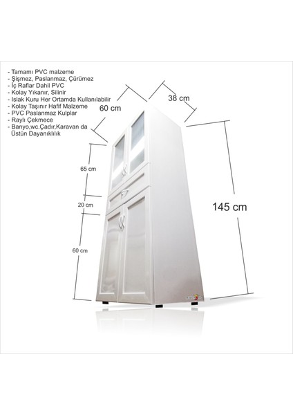 Koku Küf Pas Şişme Çürüme Yapmayan 140X60C Kolay Yıkanan Tamamı Pvc Kiler Mutfak Mahzen Dolabı Dolap