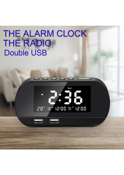 Masaüstü Çalar Saat Zamanlayıcı Taşınabilir Hoparlör Çift USB Bağlantı Noktaları LED Ekran Siyah (Yurt Dışından)
