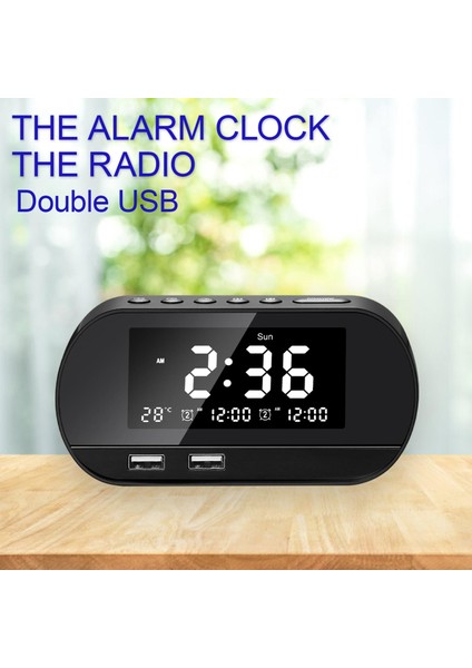 Masaüstü Çalar Saat Zamanlayıcı Taşınabilir Hoparlör Çift USB Bağlantı Noktaları LED Ekran Siyah (Yurt Dışından)