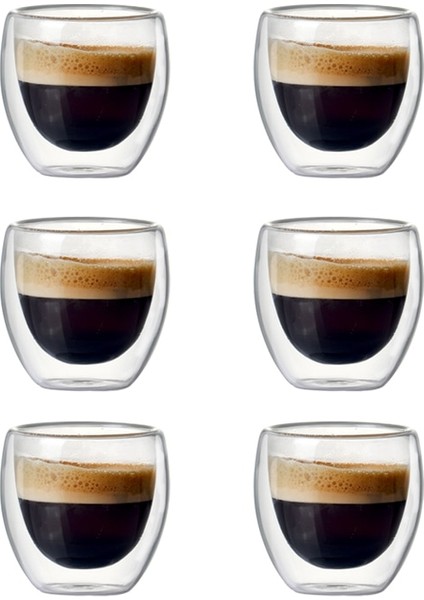 6 Adet 80 ml Çift Duvar Yalıtımlı Cam Kahve Fincanı Set Kahve, Latte, Espresso Kupası Veya Çay Içme Kupası Çay Kupası Için Set | Teacups (Yurt Dışından)