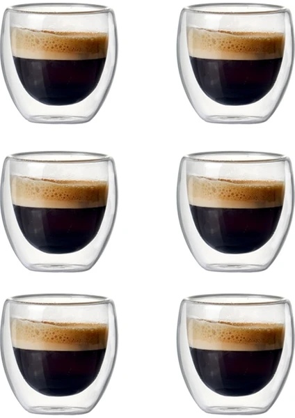 Three Beans 6 Adet 80 ml Çift Duvar Yalıtımlı Cam Kahve Fincanı Set Kahve, Latte, Espresso Kupası Veya Çay Içme Kupası Çay Kupası Için Set | Teacups (Yurt Dışından)