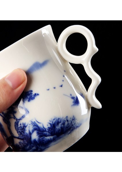 Mavi ve Beyaz Porselen Ofis Teacups Kapaklı Filtre Seramik El Boyalı Su Bardağı Ev Drinkware Hediyeler | Çay Bardakları (Mavi) (Yurt Dışından)