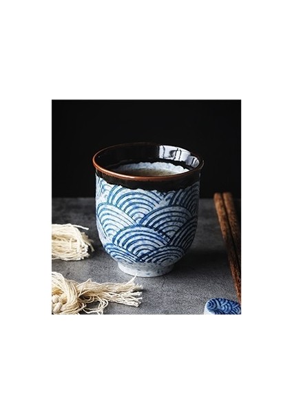 Çin Retro Tarzı El Yapımı Boyalı Seramik Kupa Teacup Kişilik Dalga Desen Kahve Bardak Çay Seti H240 | Teacups (Yurt Dışından)