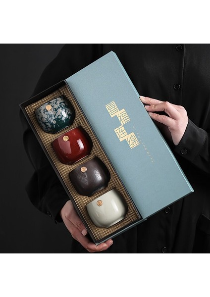Japon Stil Fırın Değişken Çay Bardağı Seti, 4 Adet Seramik Kung Fu Çay Seti, Tek Fincan, Master Kupası, Kişisel Kupası Teaware Hediye Kutusu | Teaware Setleri (Yurt Dışından)