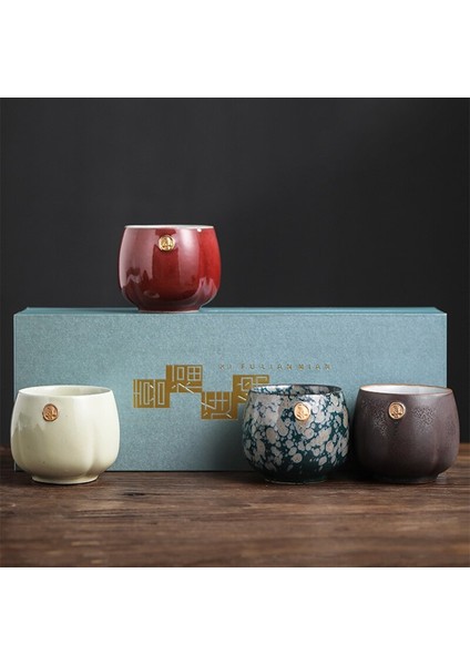 Japon Stil Fırın Değişken Çay Bardağı Seti, 4 Adet Seramik Kung Fu Çay Seti, Tek Fincan, Master Kupası, Kişisel Kupası Teaware Hediye Kutusu | Teaware Setleri (Yurt Dışından)