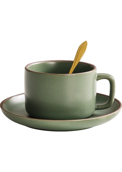 Retro Seramik Bardak Seti, Kahve Kupa, Süt Fincan, Tabağı ile Kaşık.öğleden Sonra Çay Buzlu Bardak Seti Ev Restoran Bar Sayacı 250ML | Kupalar (Yurt Dışından)