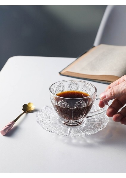 Nordic Kahve Fincanı ve Tabağı Seti Vintage Saray Rölyef Cam Kahve Kupaları Öğleden Sonra Çiçek Çay Bardağı Drinkware | Kahve Kupası ve tabak Setleri (Yurt Dışından)