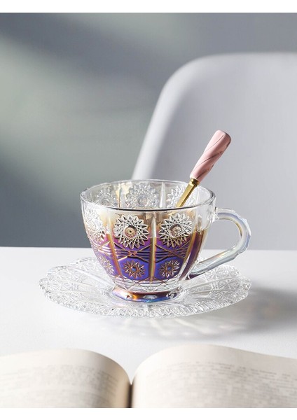 Nordic Kahve Fincanı ve Tabağı Seti Vintage Saray Rölyef Cam Kahve Kupaları Öğleden Sonra Çiçek Çay Bardağı Drinkware | Kahve Kupası ve tabak Setleri (Yurt Dışından)