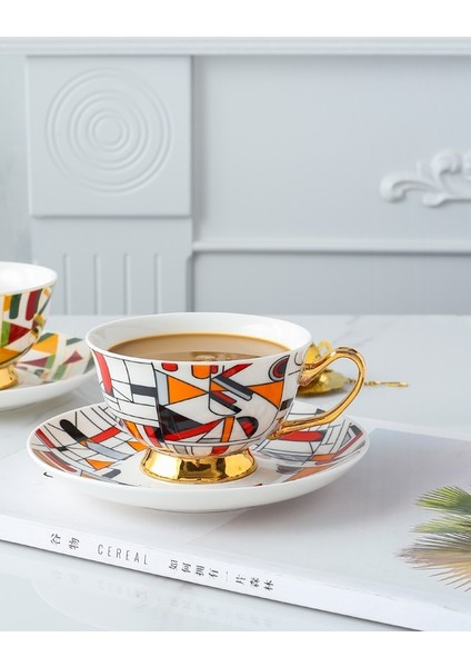 Kahve Fincanı ve Tabağı Ingiliz Öğleden Sonra Çay Bardağı Çanak Seti Mozaik Geometrik Desen Moda Espresso Latte Bardak | Kahve Fincanı ve tabak Setleri (Yurt Dışından)