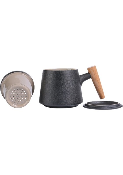 Yaratıcı Ahşap Kolu Seramik Çay Bardağı Tek Su Bardağı Seyahat Kahve Fincanı Çay Fincanı Seti Seramik Çay Bardağı | Çay Fincanı ve tabak Setleri (Yurt Dışından)