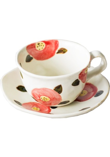 Estetik Çiçek Çay Kahve Fincanı Desen Japon Seramik Çevre Dostu Kahve Fincanı Çay Kahvaltı Çay Bardağı Tabakları | Kahve Fincanı ve tabak Setleri (Yurt Dışından)