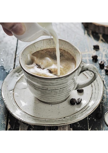 Japon Retro Kahve Fincanı Set Seramik Yaratıcı Süt Kupası Set Kahvaltı Çay Çevre Dostu Tazas Porselen Kahve Fincanı Seti EB5BD | Kupa ve tabaklar (Yurt Dışından)