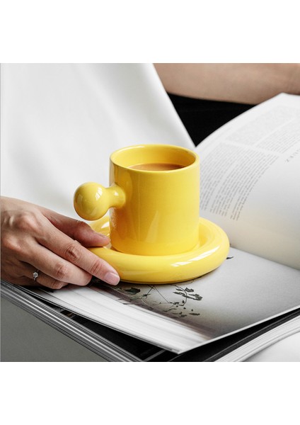 Holaroom Macaron Renkli Kahve Fincanı Fincan Daire Pratik Süt Çayı Içme Kupası Seramik Kupası Kahve Kupa Tatlı Sunucer Seti Drinkware | Kahve Kupası ve tabak Setleri (Yurt Dışından)