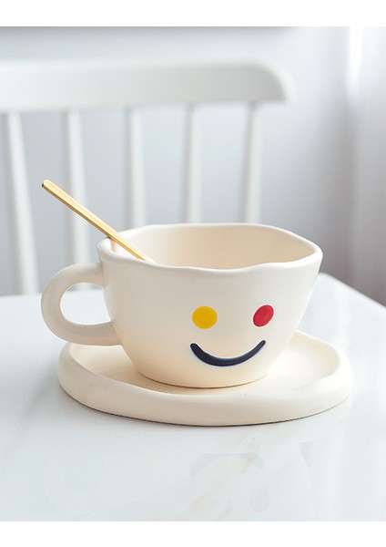 Sevimli Mat Seramik Gülen Yüz Kupası ve Tabağı El Yapımı Düzensiz Şekil Kahve Veya Çay Bardağı Set Plaka Doğum Günü Hediyeleri ile Komik Kupa | Kupa ve tabaklar (Yurt Dışından) modelleri