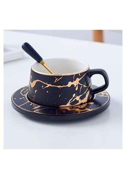 Nordic Mermer Seramik Kahve Fincanları Çay Bardağı Latte Kupalar Cafe Çay Kahvaltı Süt Bardak Daire Setleri ile Çanak Kaşık | Kupa ve tabaklar (Yurt Dışından)