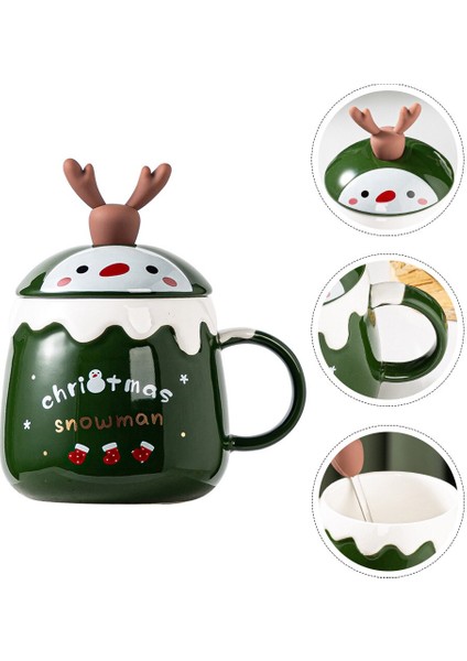 1 Takım Noel Seramik Kahve Kupa Kaşık ve Kapaklı Boyalı Kahve Fincanı Taşınabilir Içecek Kahvaltı Kupa Drinkware Party Hediye | Kahve Kupaları ve kupalar (Yurt Dışından)