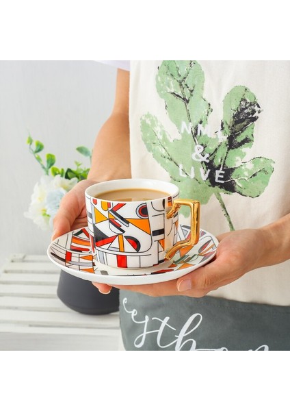Yaratıcı Kemik Çini Kahve Fincanı Daire Seti Ev Seramik Süt Çay Kupa Öğleden Sonra Çay Fincanı Seti Çiçek Espresso Latte Bardak | Kahve Kupası ve tabak Setleri (Yurt Dışından)