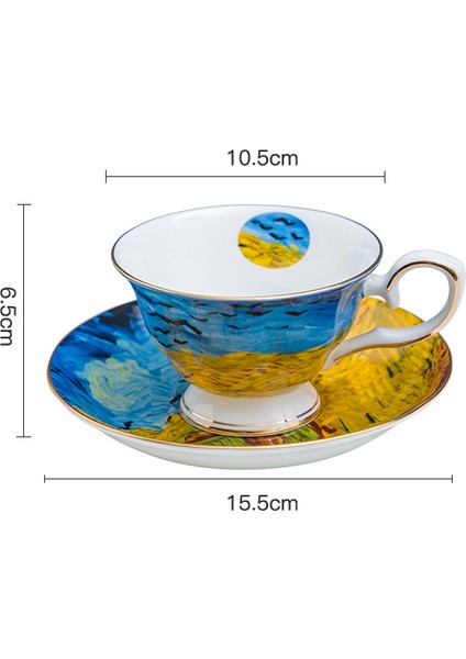 Ince Kemik Çini Kahve Seti Tabağı Van Gogh Boyama Çay Seti Seramik ve iş Kahve Fincanı ve Tabağı | Kahve Fincanı ve tabak Setleri (Yurt Dışından)