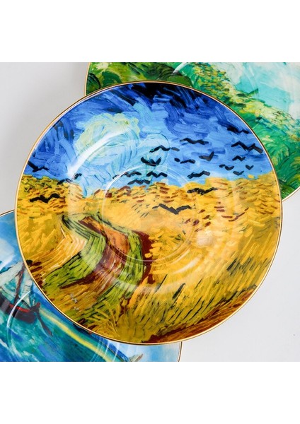 Ince Kemik Çini Kahve Seti Tabağı Van Gogh Boyama Çay Seti Seramik ve iş Kahve Fincanı ve Tabağı | Kahve Fincanı ve tabak Setleri (Yurt Dışından)