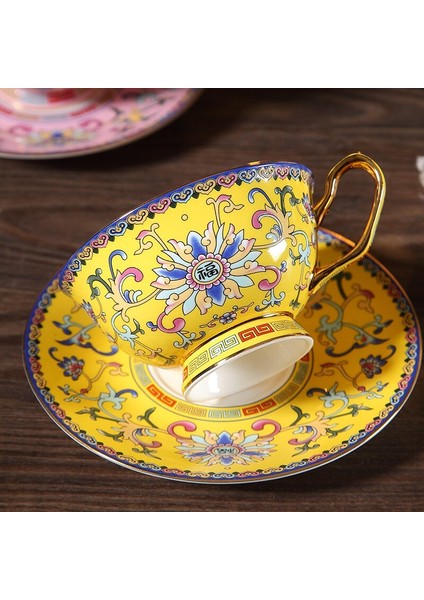 Emaye Renk Tarzı Kemik Çini Kahve Fincanı ve Tabağı Ingiliz Öğleden Sonra Çay Çiçek Çay Fincanı Seti Seramik Kahve Kupa Teaware | Kahve Fincanı ve tabak Setleri (Yurt Dışından) modelleri