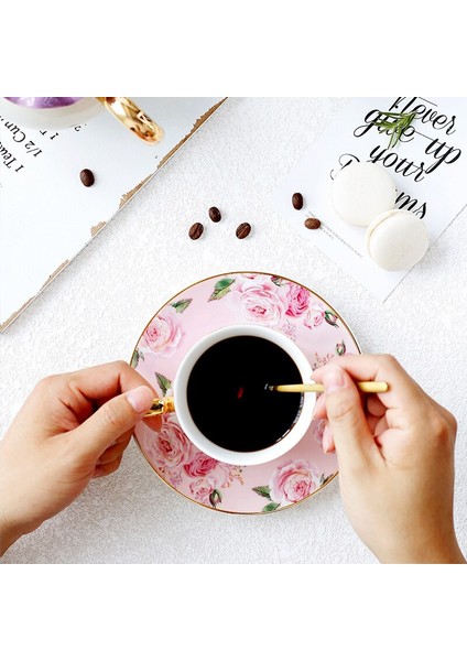 Moda Phnom Penh Seramik Kahve Çay Kupası ve Daire Lüks Hediye Seti Ev Partisi Drinkware 200ML | Kahve Kupası ve tabak Setleri (Yurt Dışından)