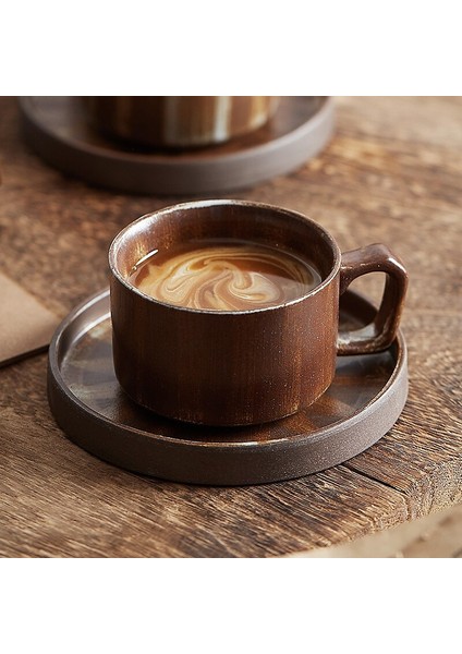 Retro Kahve Fincanı ve Tabağı Seti Yaratıcı Seramik El Yapımı Latte Bardaklar Süt Teacup Espresso Kupası Ev Partisi Drinkware | Kahve Kupası ve tabak Setleri (Yurt Dışından)