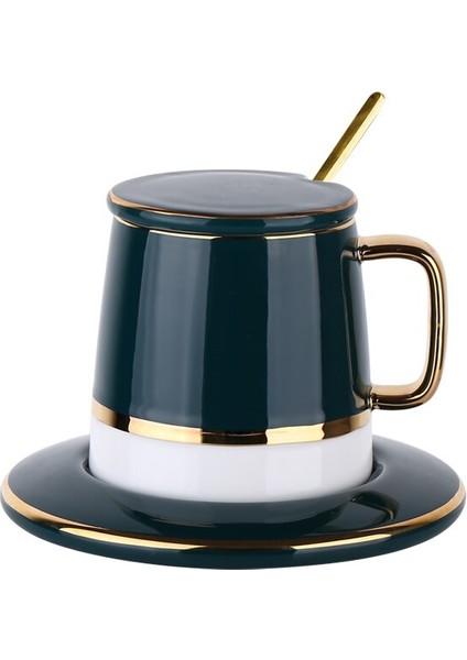 Kapak Sütlü Seramik Kupa Kahve Fincanları Avrupa Porselen Yaratıcı Basit Espresso Çift Çay Bardağı ve Tabağı Set Altın Kaşık Kupalar | Kupalar (Yurt Dışından)