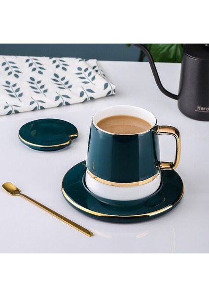 Kapak Sütlü Seramik Kupa Kahve Fincanları Avrupa Porselen Yaratıcı Basit Espresso Çift Çay Bardağı ve Tabağı Set Altın Kaşık Kupalar | Kupalar (Yurt Dışından)