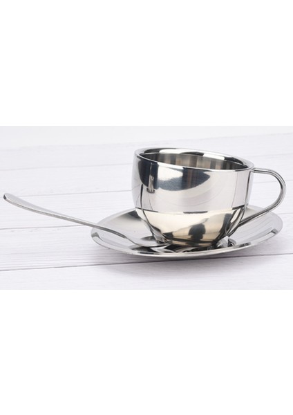 Yaratıcı Hediye Fincan Paslanmaz Çelik Kahve Fincanı Set Çift Süt Kupası Avrupa Kupası ile Daire Çay Bardak ve Daire Setleri | Kupalar (Yurt Dışından) fırsatları