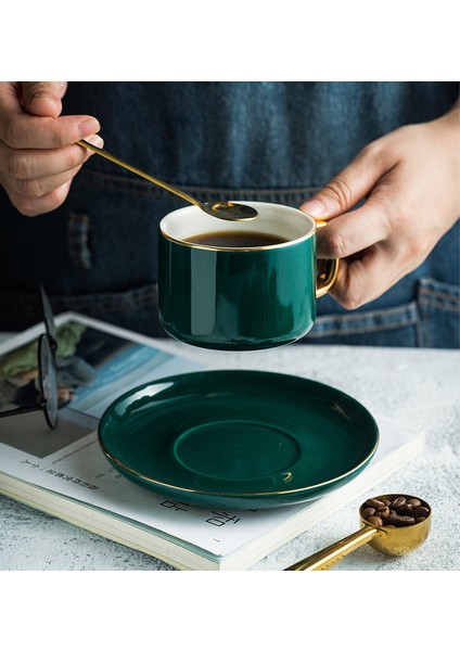 Basit Avrupa Lüks Kahve Fincanı Standı El Yapımı Seramik Kupa Daire ve Kaşık Set Espresso Bardak Öğleden Sonra Çay Gereçleri | Kahve Fincanı ve tabak Setleri (Yurt Dışından)