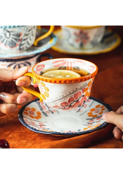 Iskandinav Retro Kahve Fincanı Fincan Daire Seti Lüks Seramik Kupa Üst Sınıf Porselen Çay Kupası Cafe Parti Drinkware Yeni Yıl Hediyeleri | Kupa ve tabaklar (Yurt Dışından)