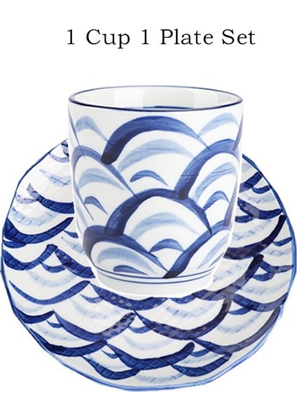 Japon Tarzı Elle Çizilmiş Sofra Seramik Çay Fincanı Plakalı Ev Restoranı ile Camlı Porselen Kahve Su Bardağı Tepsisi | Teacup tabak Setleri (Yurt Dışından) modelleri