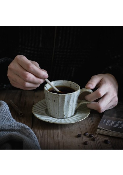 Stoneware Kahve Fincanı Ilkel Sanat Minimalist Küçük Mate Kupası Vintage Çay Seti Kupası | Teacup tabak Setleri (Yurt Dışından)