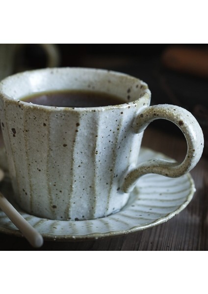 Stoneware Kahve Fincanı Ilkel Sanat Minimalist Küçük Mate Kupası Vintage Çay Seti Kupası | Teacup tabak Setleri (Yurt Dışından)