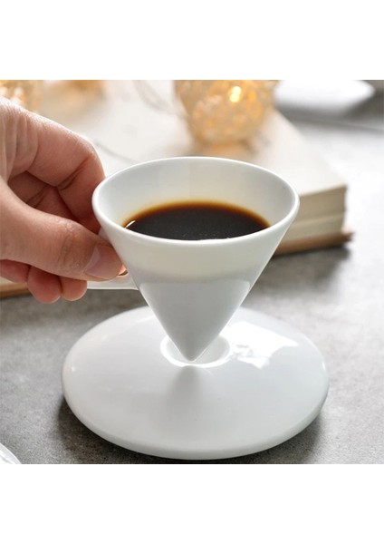 60 ml Yaratıcı Seramik Espresso Kahve Kupa Lüks Kemik Koni Tipi Kahve Fincanı Daire Seti Piramit Küçük Kahve Kupa Latte | Kahve Kupası ve tabak Setleri (Yurt Dışından)