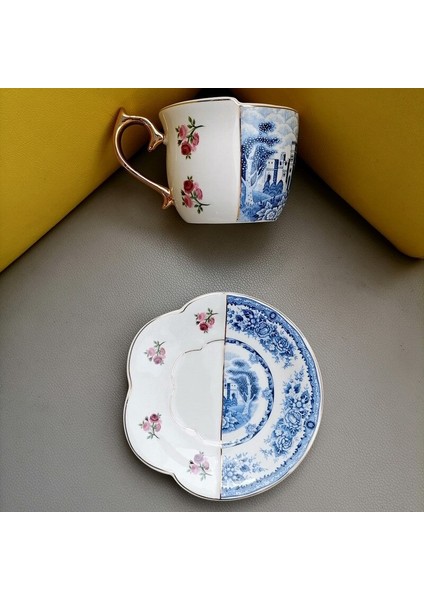 Yaratıcı Lüks Kahve Fincanı ve Tabağı Altın Kolu ile Set Seramik Cappuccino Öğleden Sonra Çay Bardağı Çay Hediye Kutusu ile Set | Kupalar (Yurt Dışından)