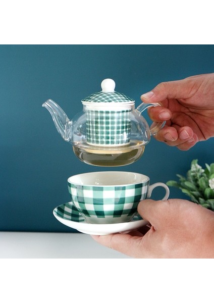 Seramik Çay Için Bir Set Damalı Tasarım Cam Çaydanlık Ince Kemik Çini Saucer Teacup Çay Stainer Infuser Teaware Hediye Kutusu ile | Teaware Setleri (Yurt Dışından)