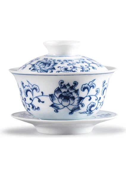 Three Beans Retro Mavi ve Beyaz Porselen Gaiwan Teaware Büyük El Boyalı Kapak Kase Tek Sancai Çay Bardak Seramik Çin Çay Seti | Çay Tureen (Yurt Dışından)