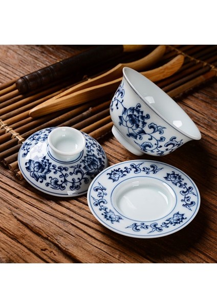 Retro Mavi ve Beyaz Porselen Gaiwan Teaware Büyük El Boyalı Kapak Kase Tek Sancai Çay Bardak Seramik Çin Çay Seti | Çay Tureen (Yurt Dışından)