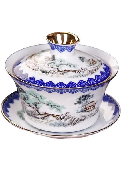 Jingdezhen Seramik Çay Tureen Mavi ve Beyaz Porselen Büyük Çay Kase Çay Bardağı Çay Töreni Aksesuarları Gaiwan | Çay Tureen (Yurt Dışından)
