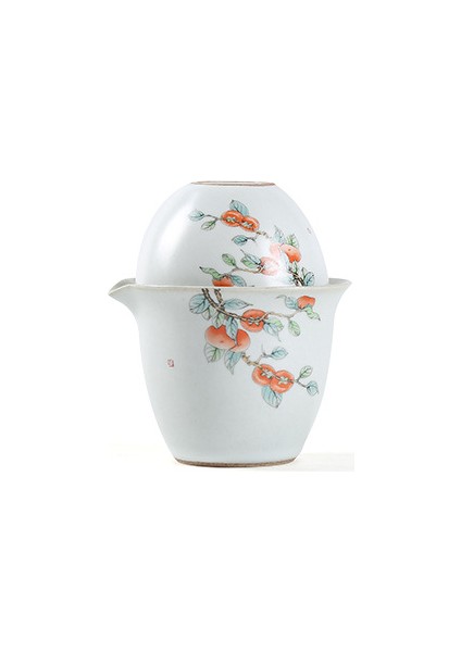 Dehua Ru Fırın Açık Seyahat Çay Seti, Seramik Hediye Taşıma Çanta Tarzı Hızlı Yolcu Fincan, Bir Pot ve Üç Su Bardağı (Yurt Dışından)